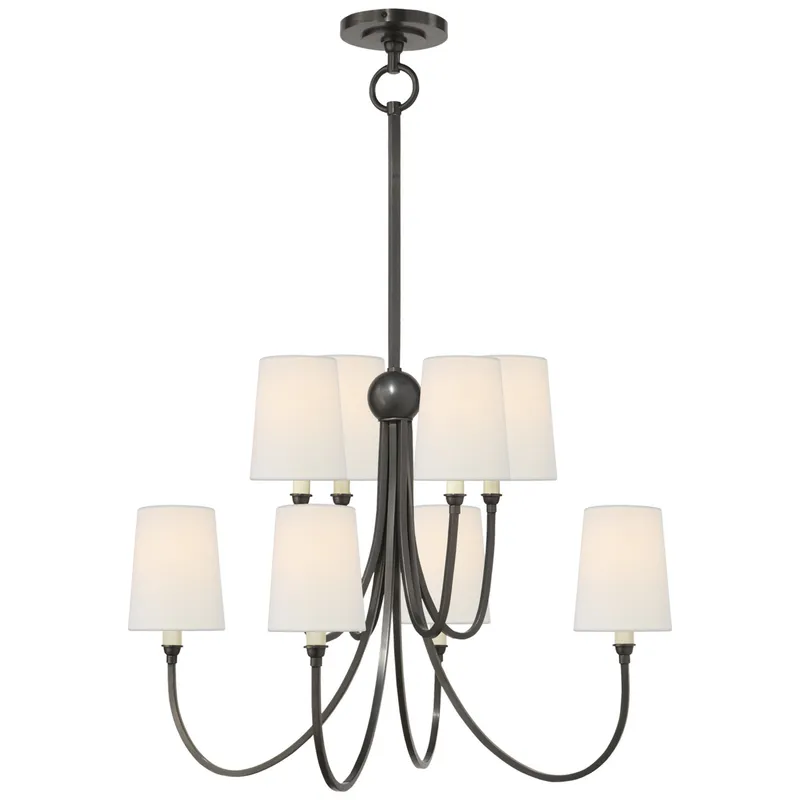 Thomas O'Brien Reed Large Chandelier in Bronze with Linen Shades Ceiling Light W26.5"