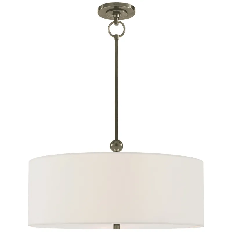 Thomas O'Brien Reed Hanging Shade in Antique Nickel with Linen Shade Ceiling Light W22"