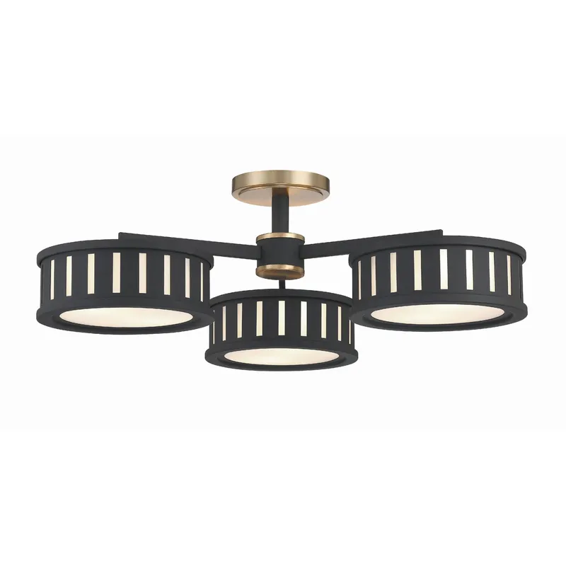 Kendal 29.25'' Vibrant Gold + Black Forged Semi Flush Mount Black 29.25"W x 8.75"H x 29.25"D