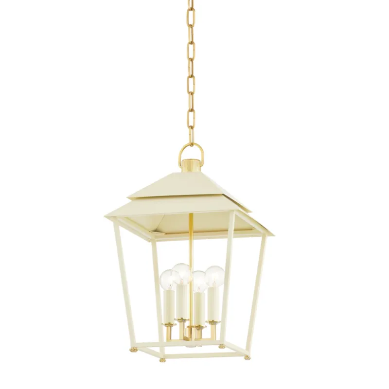 Natick 4-Light Lantern in Aged Brass 12.5L x 12.5W x 19.25H (Soft Sand)