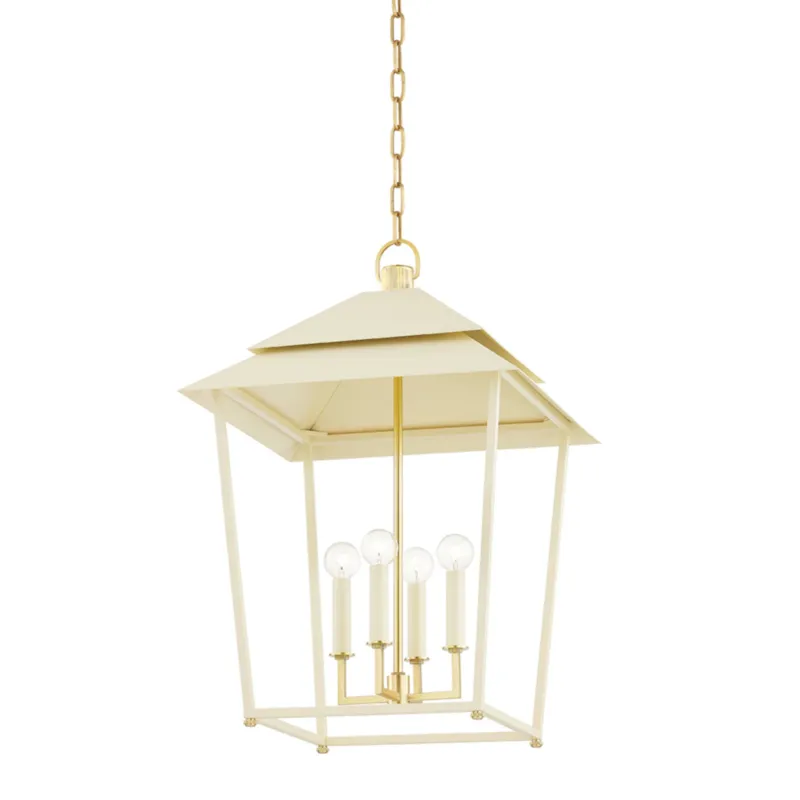 Natick 4-Light Lantern in Aged Brass 18L x 18W x 27H (Soft Sand)