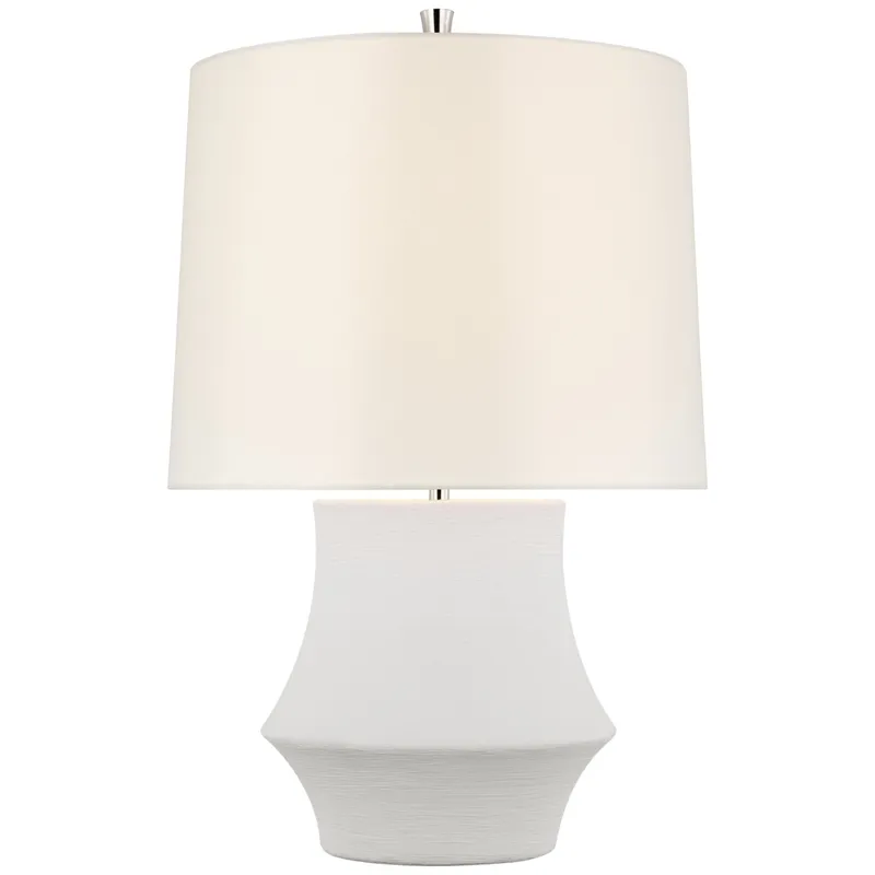 AERIN Lakmos Small Table Lamp in Plaster White with Linen Shade W13" x H19.5"