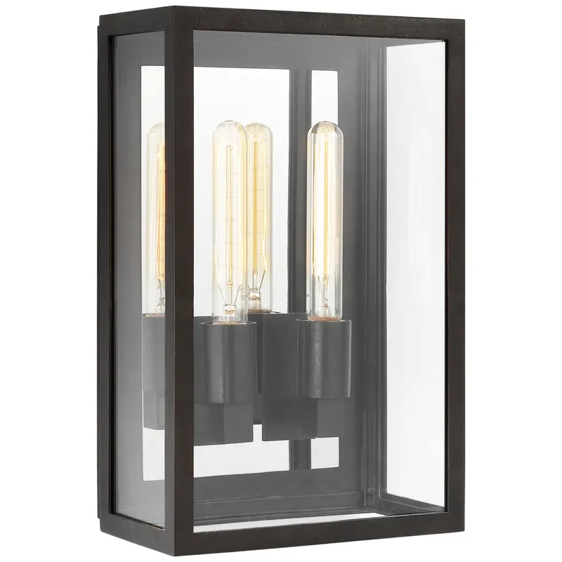 Chapman & Myers Fresno Medium 2-Light 3/4 Wall Lantern in Aged Iron with Clear Glass Outdoor Lighting W10" x H16"
