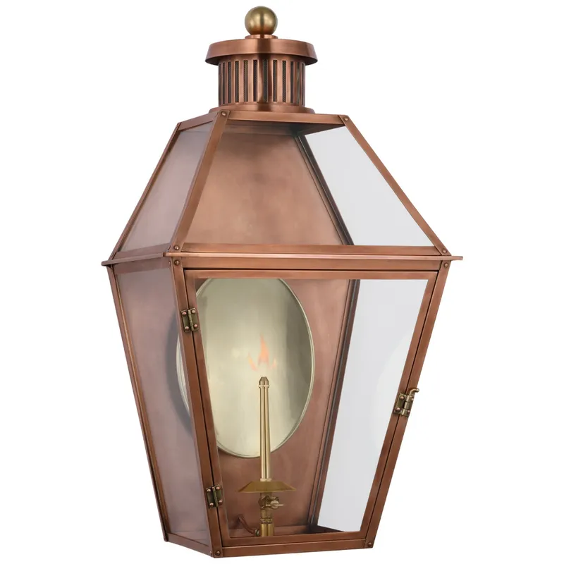 Chapman & Myers Stratford Medium 3/4 Gas Wall Lantern in Soft Copper with Clear Glass Outdoor Lighting W14.75" x H26"
