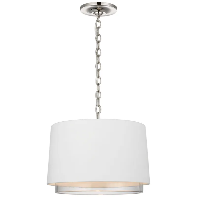 Marie Flanigan Sydney Small Pendant in Polished Nickel with Matte White Shade and Clear Glass Ceiling Light W14" x H10"