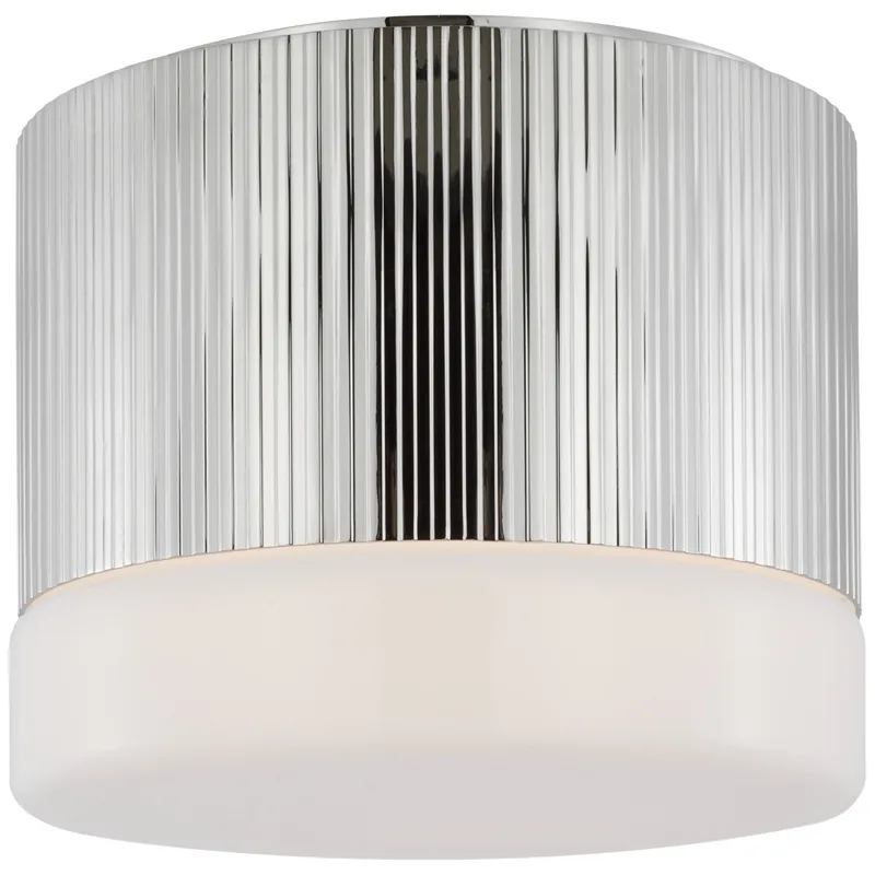 Thomas O'Brien Ace 7" Flush Mount in Polished Nickel with White Glass Ceiling Light W7" x H5.75"