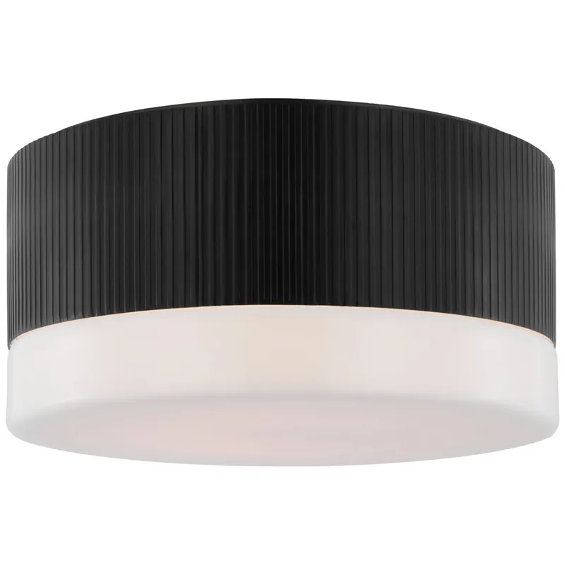 Thomas O'Brien Ace 12" Flush Mount in Bronze with White Glass Ceiling Light W12" x H6.25"