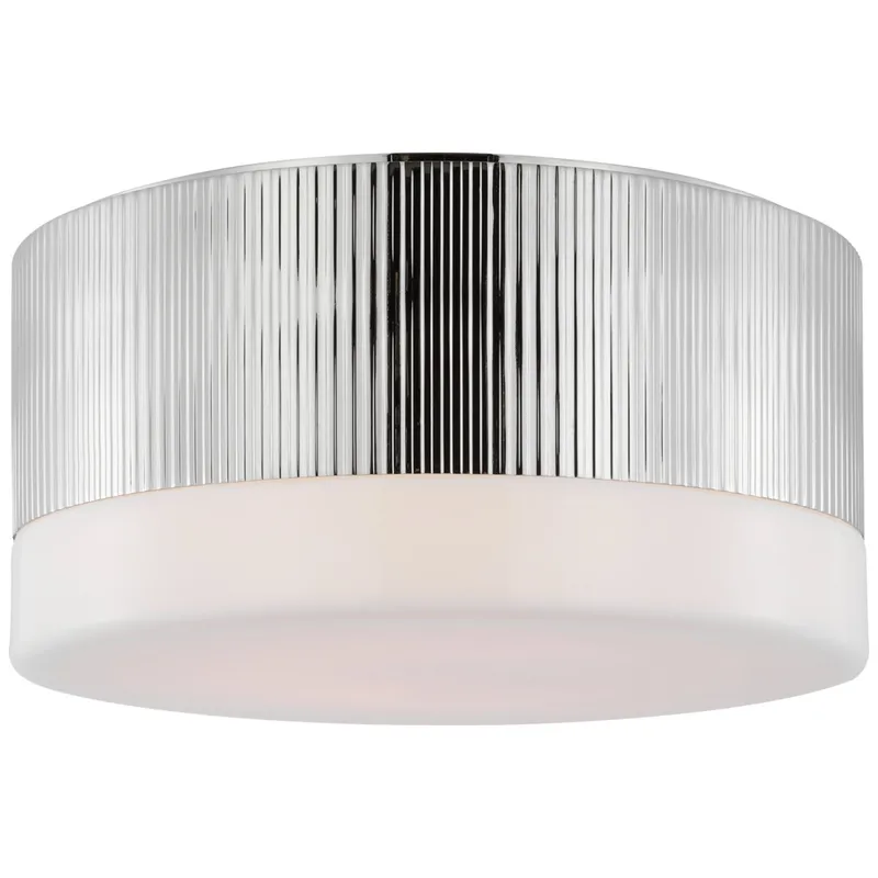 Thomas O'Brien Ace 12" Flush Mount in Polished Nickel with White Glass Ceiling Light W12" x H6.25"