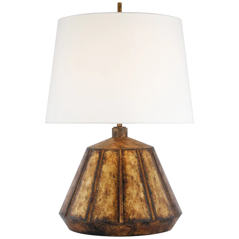 Thomas O'Brien Frey Medium Table Lamp in Antique Gild with Linen Shade W18" x H27.75"