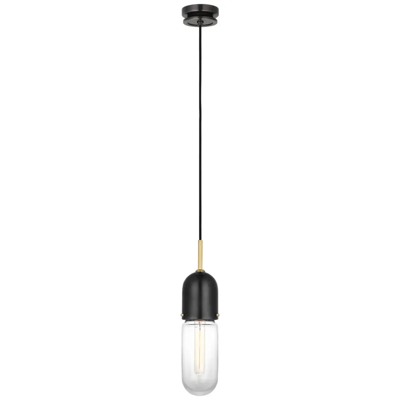 Thomas O'Brien Junio Single Light Pendant in Bronze and Brass with Clear Glass Ceiling Light W4"
