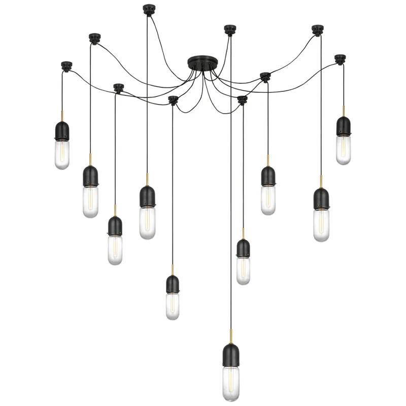 Thomas O'Brien Junio 10-Light Chandelier in Bronze and Brass with Clear Glass Ceiling Light W9.5" (Configurable)
