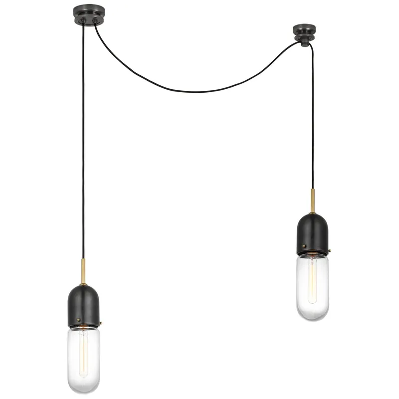Thomas O'Brien Junio 2-Light Chandelier in Bronze and Brass with Clear Glass Ceiling Light W5.5" (Configurable)