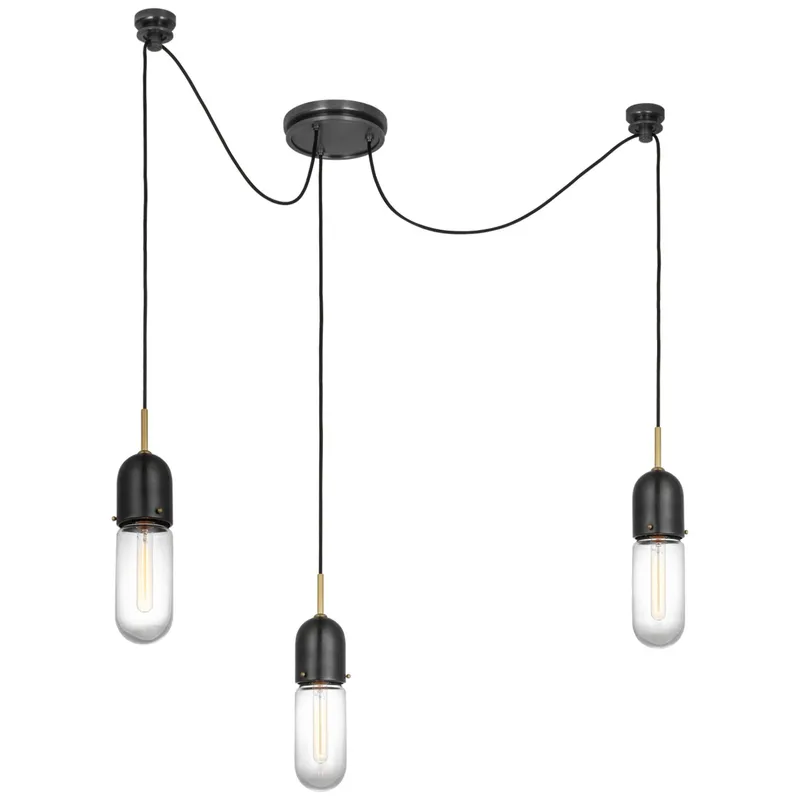 Thomas O'Brien Junio 3-Light Chandelier in Bronze and Brass with Clear Glass Ceiling Light W8.75" (Configurable)