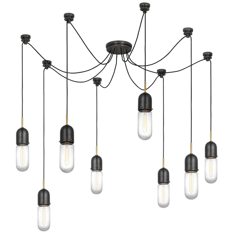 Thomas O'Brien Junio 8-Light Chandelier in Bronze and Brass with Clear Glass Ceiling Light W9.5" (Configurable)