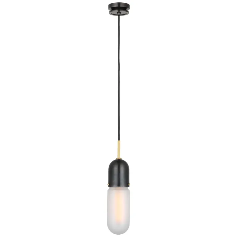 Thomas O'Brien Junio Single Light Pendant in Bronze and Brass with Frosted Glass Ceiling Light W4"