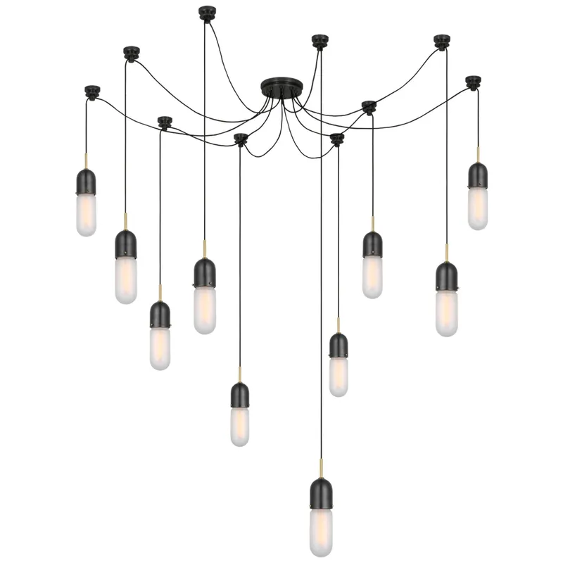 Thomas O'Brien Junio 10-Light Chandelier in Bronze and Brass with Frosted Glass Ceiling Light W9.5" (Configurable)