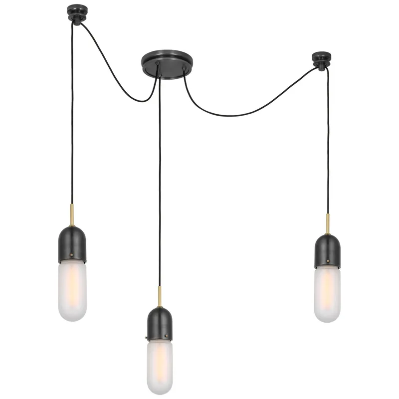 Thomas O'Brien Junio 3-Light Chandelier in Bronze and Brass with Frosted Glass Ceiling Light W8.75" (Configurable)