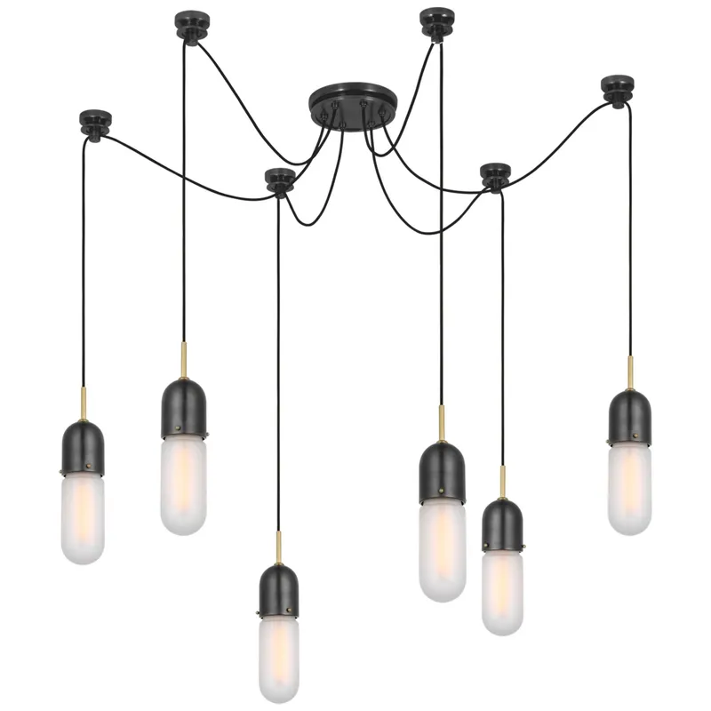 Thomas O'Brien Junio 6-Light Chandelier in Bronze and Brass with Frosted Glass Ceiling Light W9.5" (Configurable)