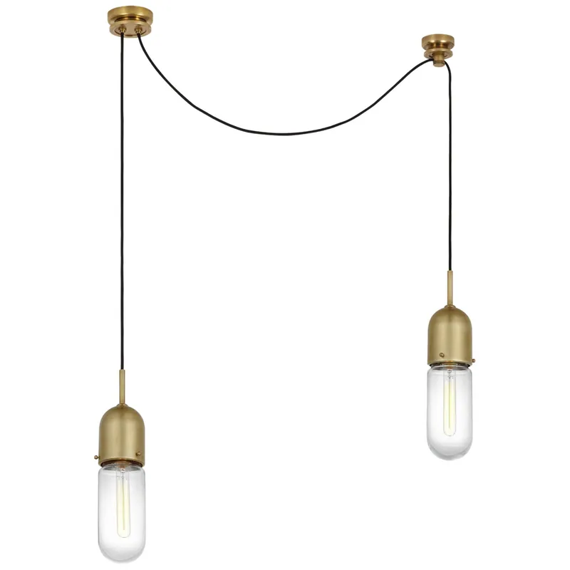 Thomas O'Brien Junio 2-Light Chandelier in Hand-Rubbed Antique Brass with Clear Glass Ceiling Light W5.5" (Configurable)