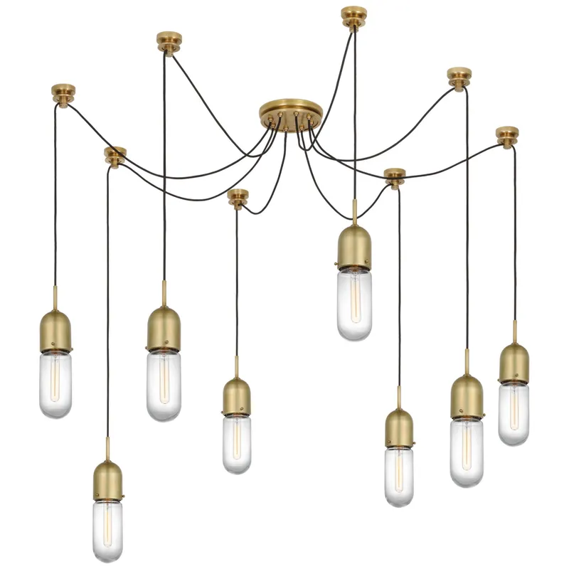 Thomas O'Brien Junio 8-Light Chandelier in Hand-Rubbed Antique Brass with Clear Glass Ceiling Light W9.5" (Configurable)