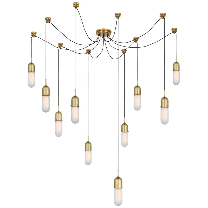 Thomas O'Brien Junio 10-Light Chandelier in Hand-Rubbed Antique Brass with Frosted Glass Ceiling Light W9.5" (Configurable)
