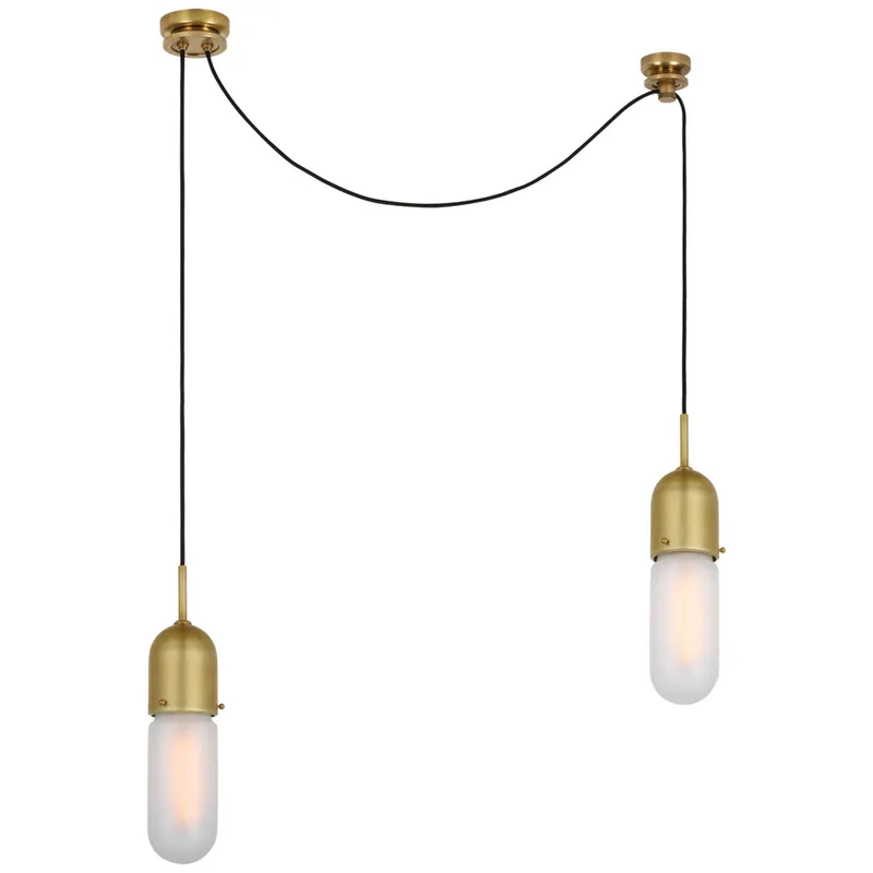 Thomas O'Brien Junio 2-Light Chandelier in Hand-Rubbed Antique Brass with Frosted Glass Ceiling Light W5.5" (Configurable)