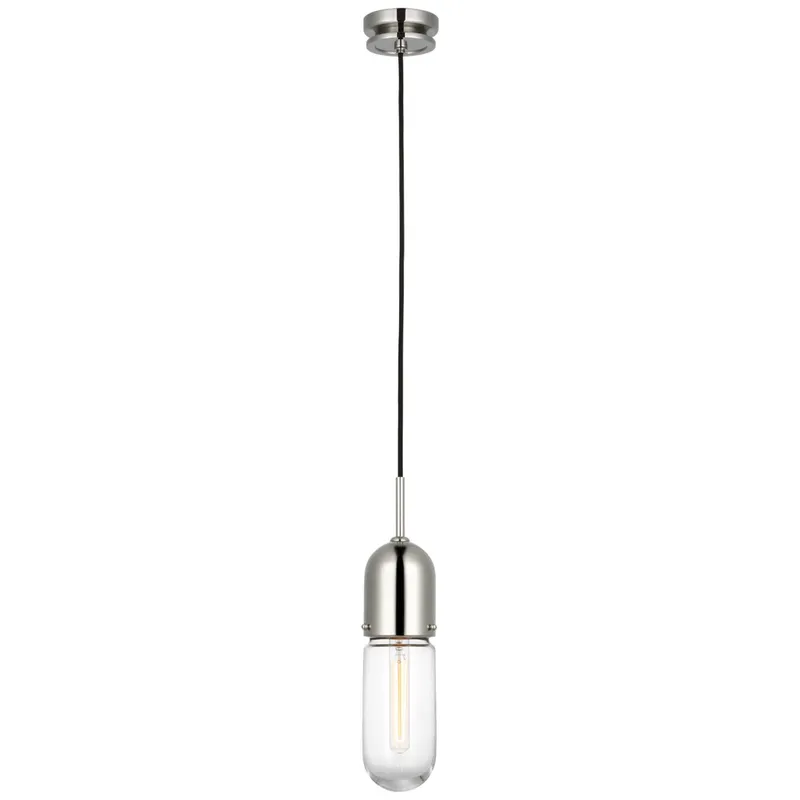 Thomas O'Brien Junio Single Light Pendant in Polished Nickel with Clear Glass Ceiling Light W4"