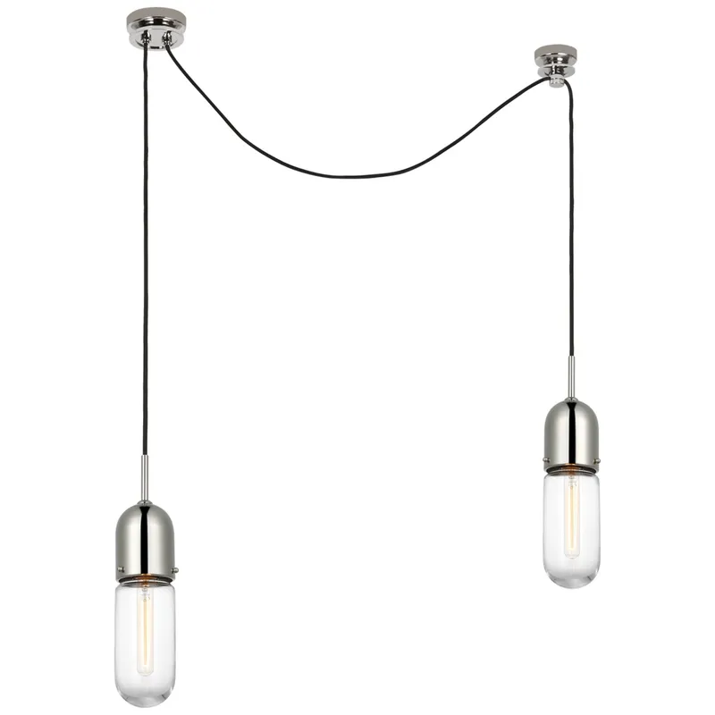 Thomas O'Brien Junio 2-Light Chandelier in Polished Nickel with Clear Glass Ceiling Light W5.5" (Configurable)
