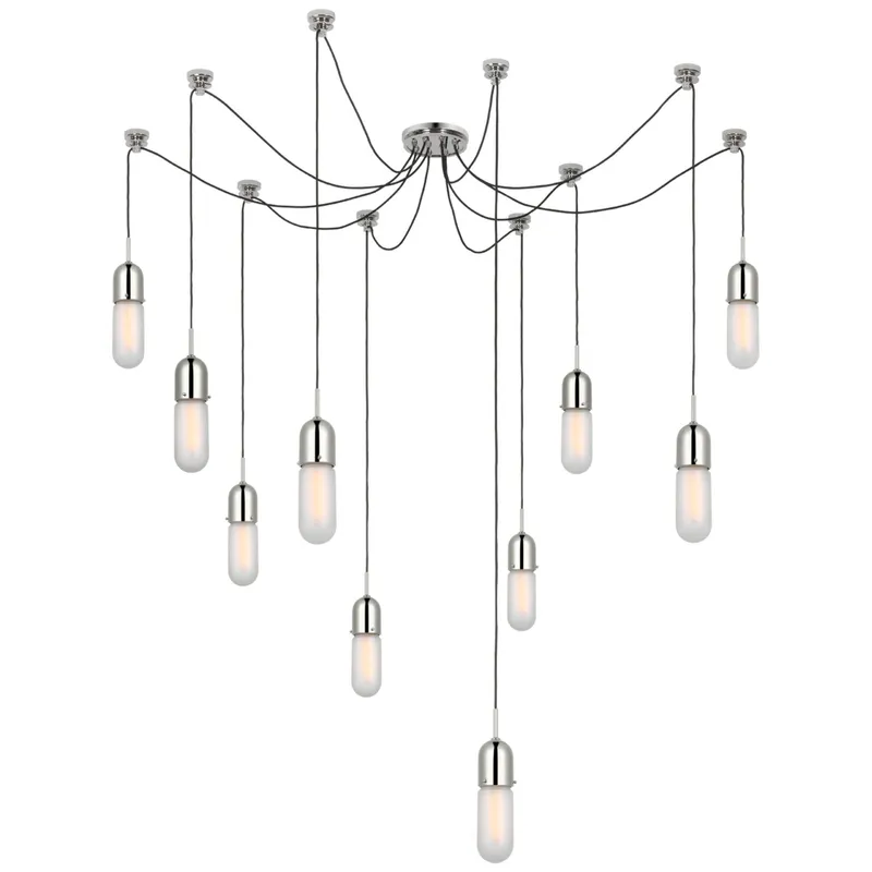 Thomas O'Brien Junio 10-Light Chandelier in Polished Nickel with Frosted Glass Ceiling Light W9.5" (Configurable)