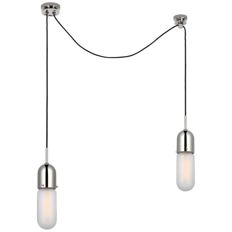 Thomas O'Brien Junio 2-Light Chandelier in Polished Nickel with Frosted Glass Ceiling Light W5.5" (Configurable)