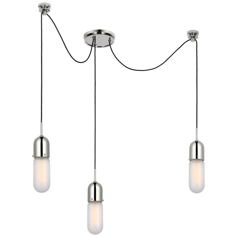 Thomas O'Brien Junio 3-Light Chandelier in Polished Nickel with Frosted Glass Ceiling Light W8.75" (Configurable)