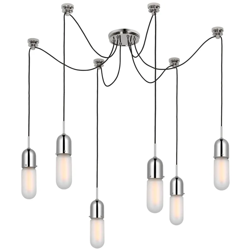 Thomas O'Brien Junio 6-Light Chandelier in Polished Nickel with Frosted Glass Ceiling Light W9.5" (Configurable)
