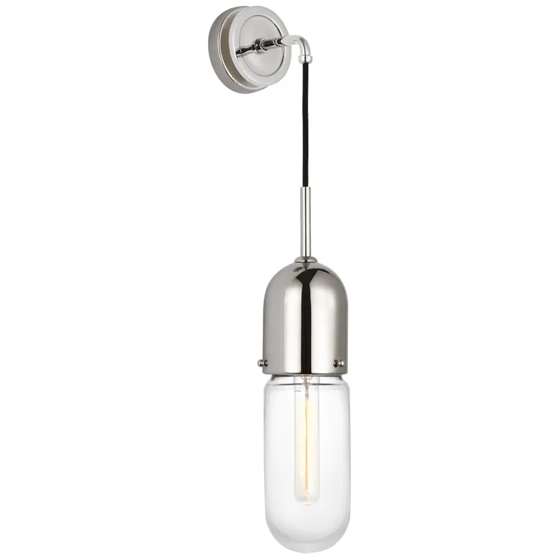 Thomas O'Brien Junio Wall Light in Polished Nickel with Clear Glass W4.25" x H26"