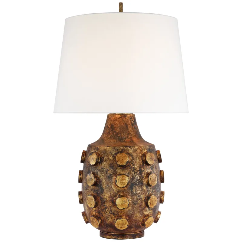 Thomas O'Brien Orly Large Table Lamp in Antique Gild with Linen Shade W18" x H31.5"