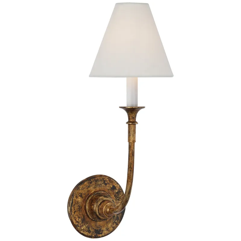 Thomas O'Brien Piaf Single Sconce in Antique Gild with Linen Shade Wall Light W6.5" x H18.75"