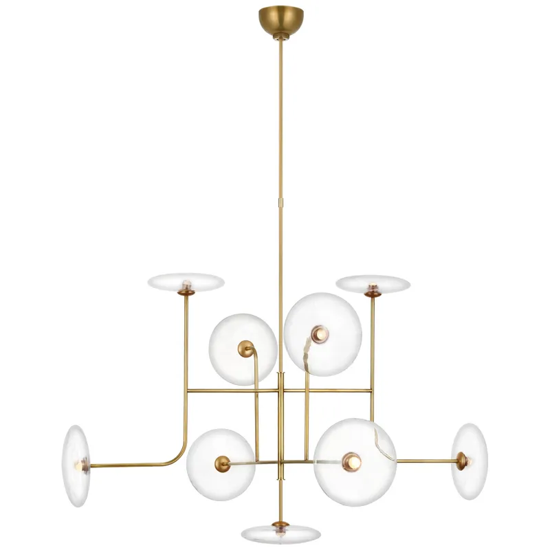 Ian K. Fowler Calvino X-Large Arched Chandelier in Hand-Rubbed Antique Brass with Clear Glass Ceiling Light W42"