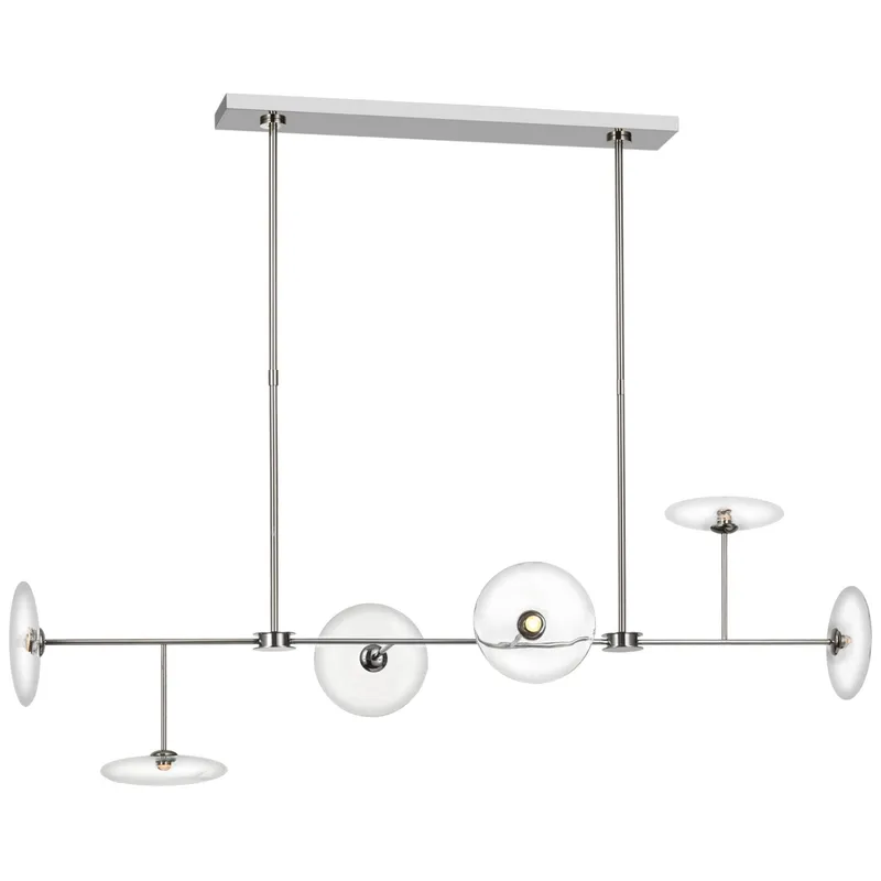 Ian K. Fowler Calvino Large Linear Chandelier in Polished Nickel with Clear Glass Ceiling Light W18" x 54"