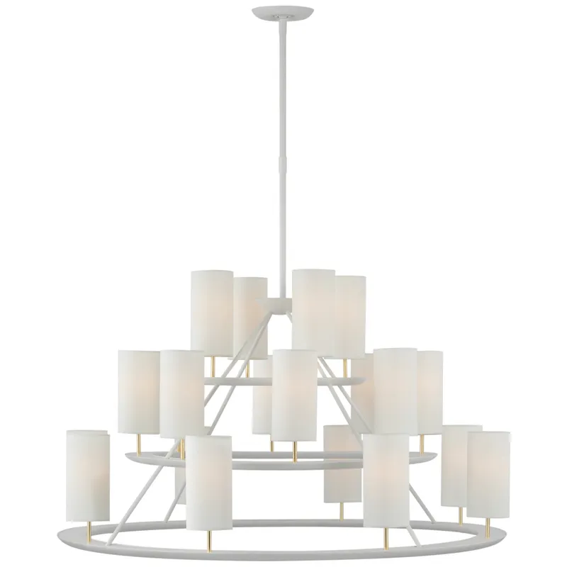 AERIN Trevi XL 3-Tier Chandelier in Matte White and Gild with Linen Shades Ceiling Light W43.5"