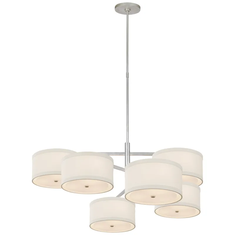 kate spade new york Walker XL Offset Chandelier in Burnished Silver Leaf with Linen Shades Ceiling Light W41.25"