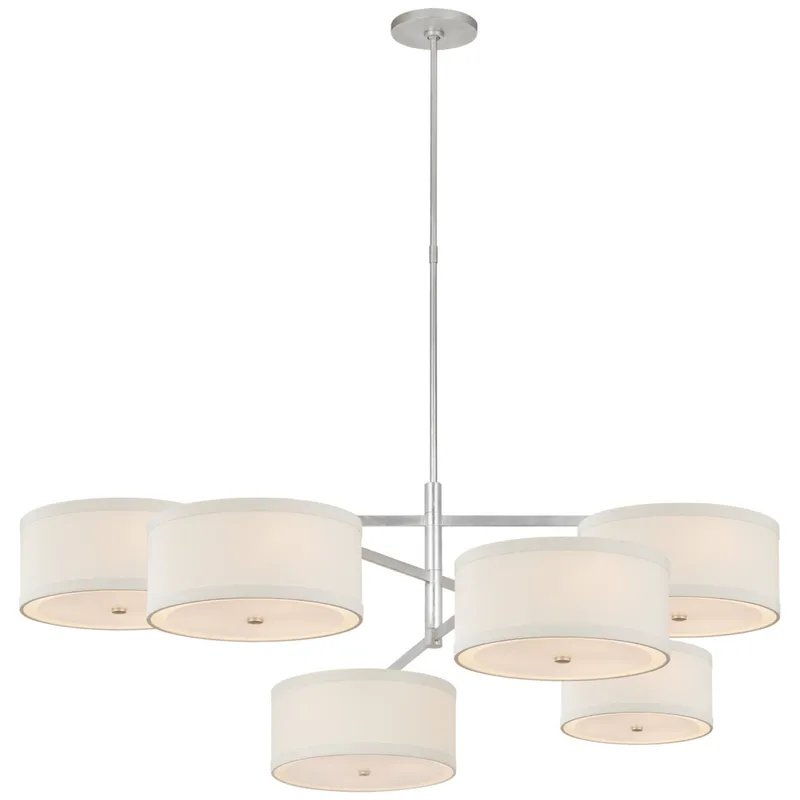 kate spade new york Walker Grande Offset Chandelier in Burnished Silver Leaf with Linen Shades Ceiling Light W53"