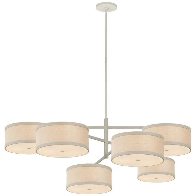 kate spade new york Walker Grande Offset Chandelier in Light Cream with Natural Linen Shades Ceiling Light W53"