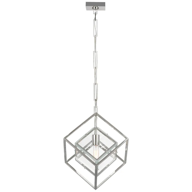 Kelly Wearstler Cubed Medium Pendant in Polished Nickel with Clear Glass Ceiling Light W14.5" x H19.25"