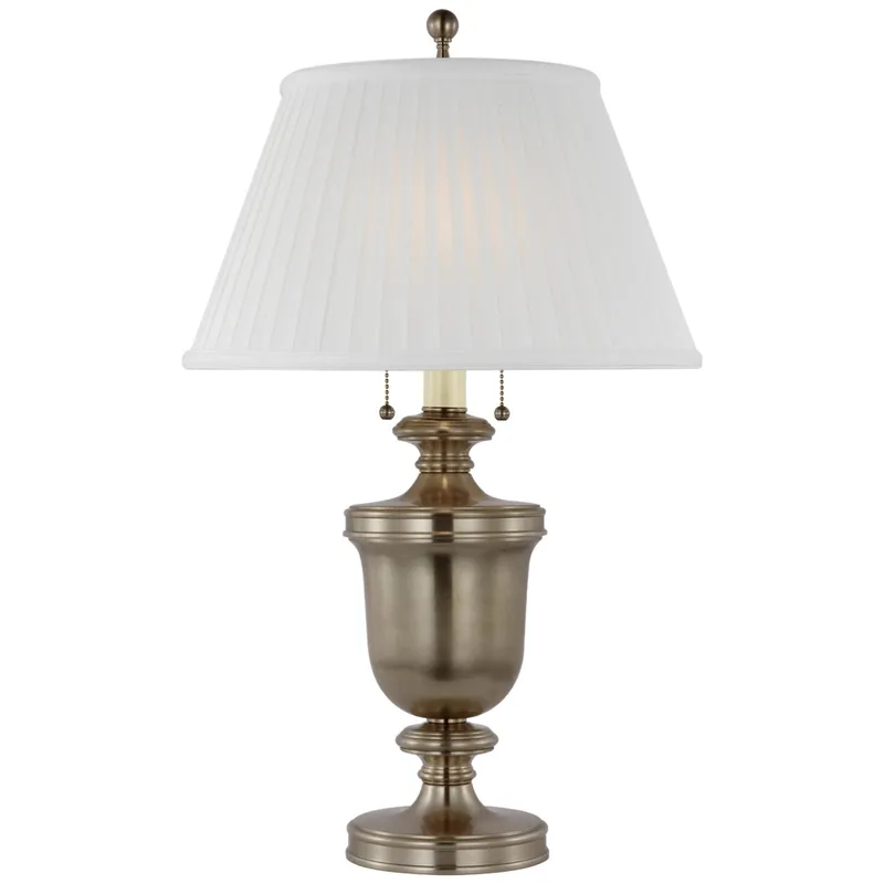 Chapman & Myers Classical Urn Form Medium Table Lamp in Antique Nickel with Silk Pleat Shade W15" x H24"