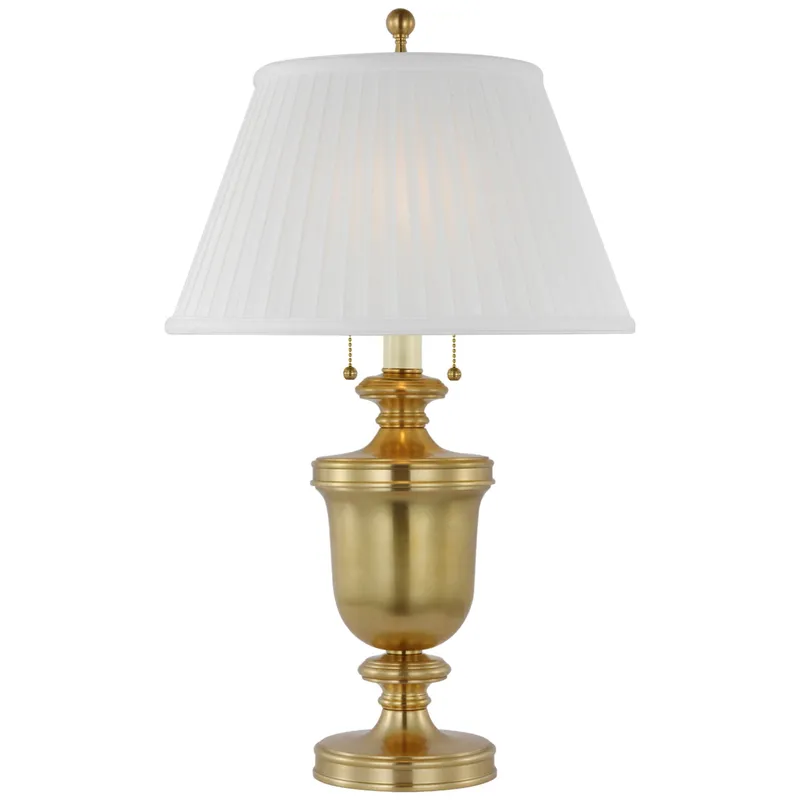 Chapman & Myers Classical Urn Form Medium Table Lamp in Antique-Burnished Brass with Silk Pleat Shade W15" x H24"