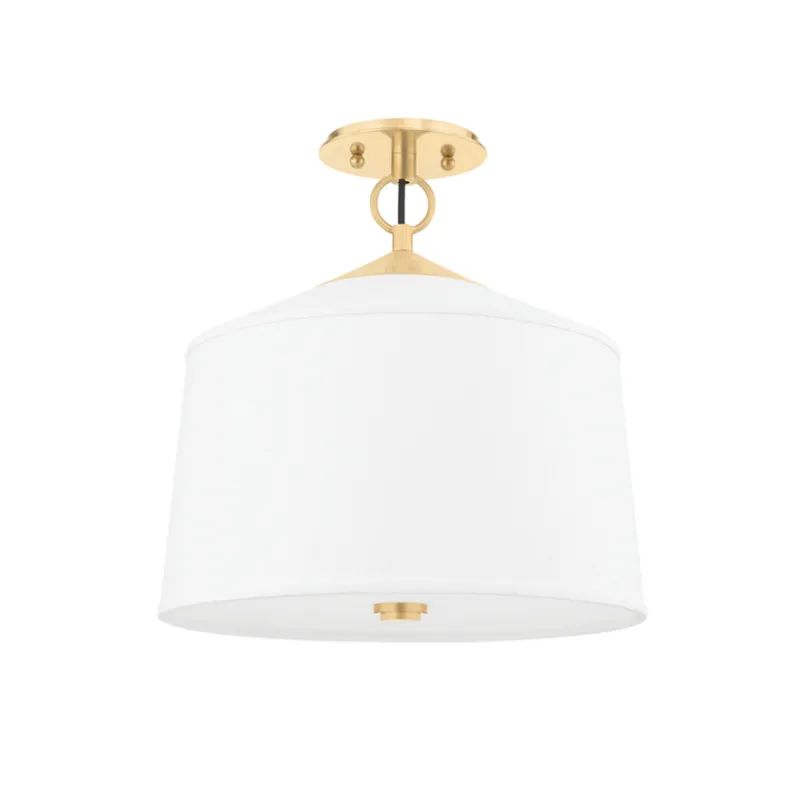 White Plains 1-Light Semi Flush in Aged Brass 14W x 14.75H