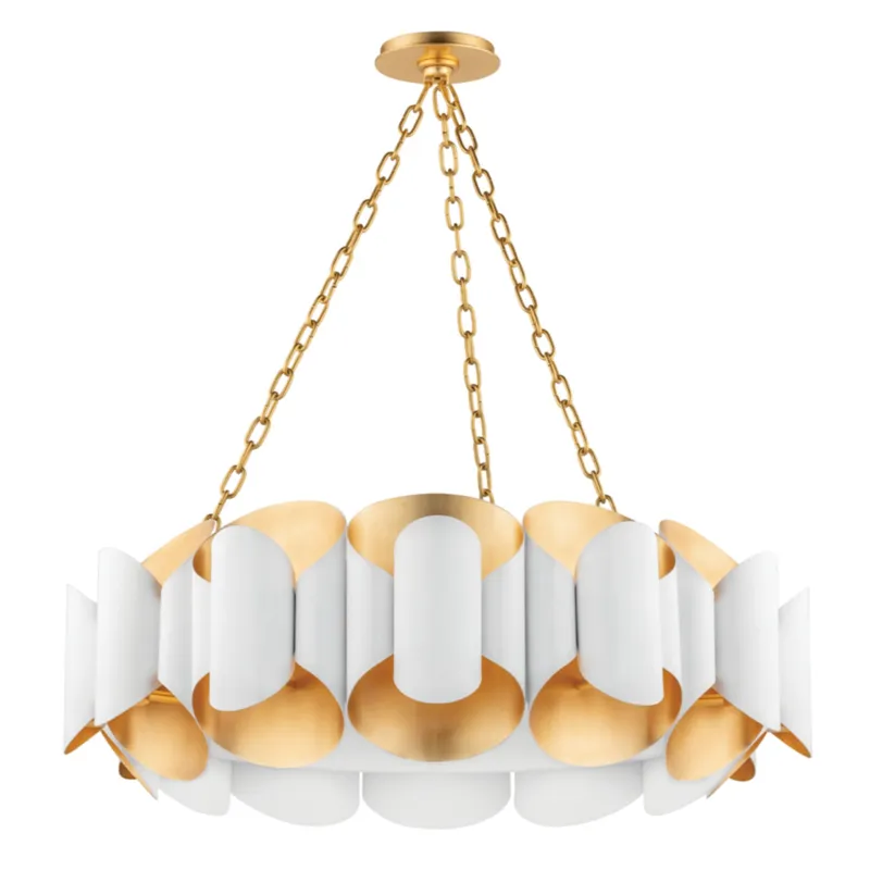 Banks 12-Light Chandelier in Gold Leaf 34.5W x 11.75H (White)