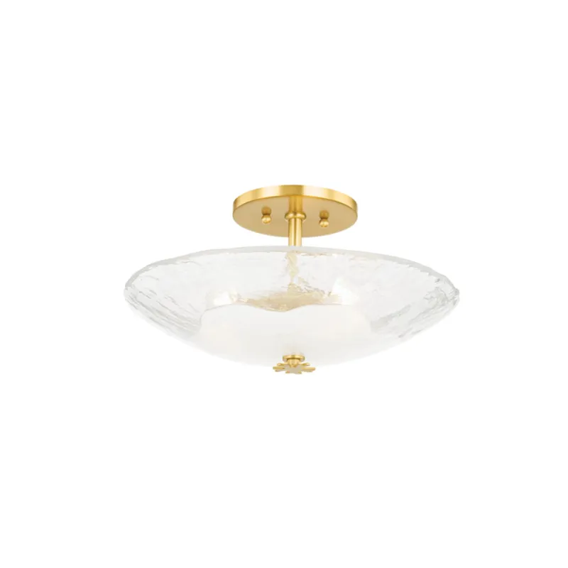 Lago 3-Light Semi Flush in Aged Brass by Kelly Behun 16.25W x 7.75H