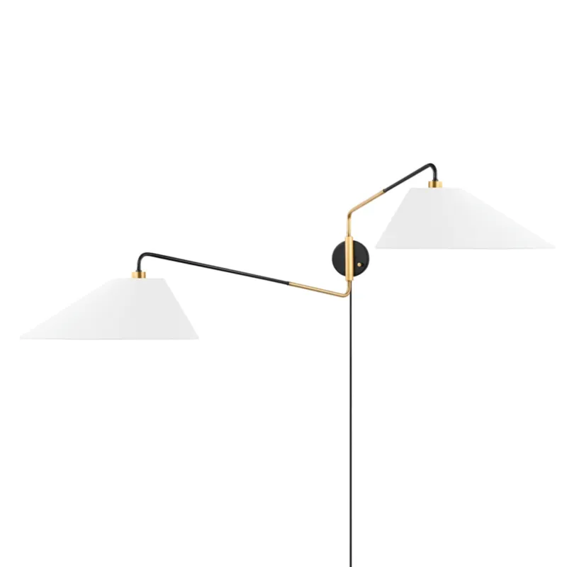 Duo 2-Light Plug-in Sconce in Aged Brass/Old Bronze by Kelly Behun 14.75W x 22H