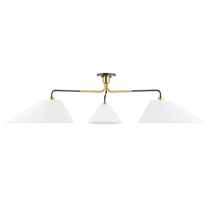 Duo 3-Light Semi Flush in Aged Brass/Old Bronze by Kelly Behun 72W x 17.5H