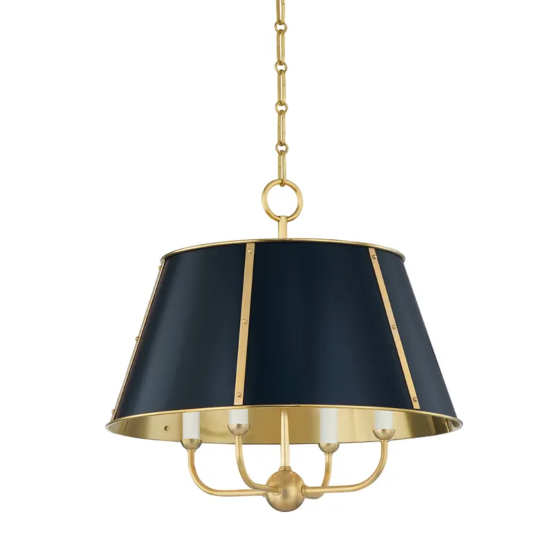 Cambridge 4-Light Chandelier in Aged Brass by Mark D. Sikes 20.25W x 19.5H (Darkest Blue)